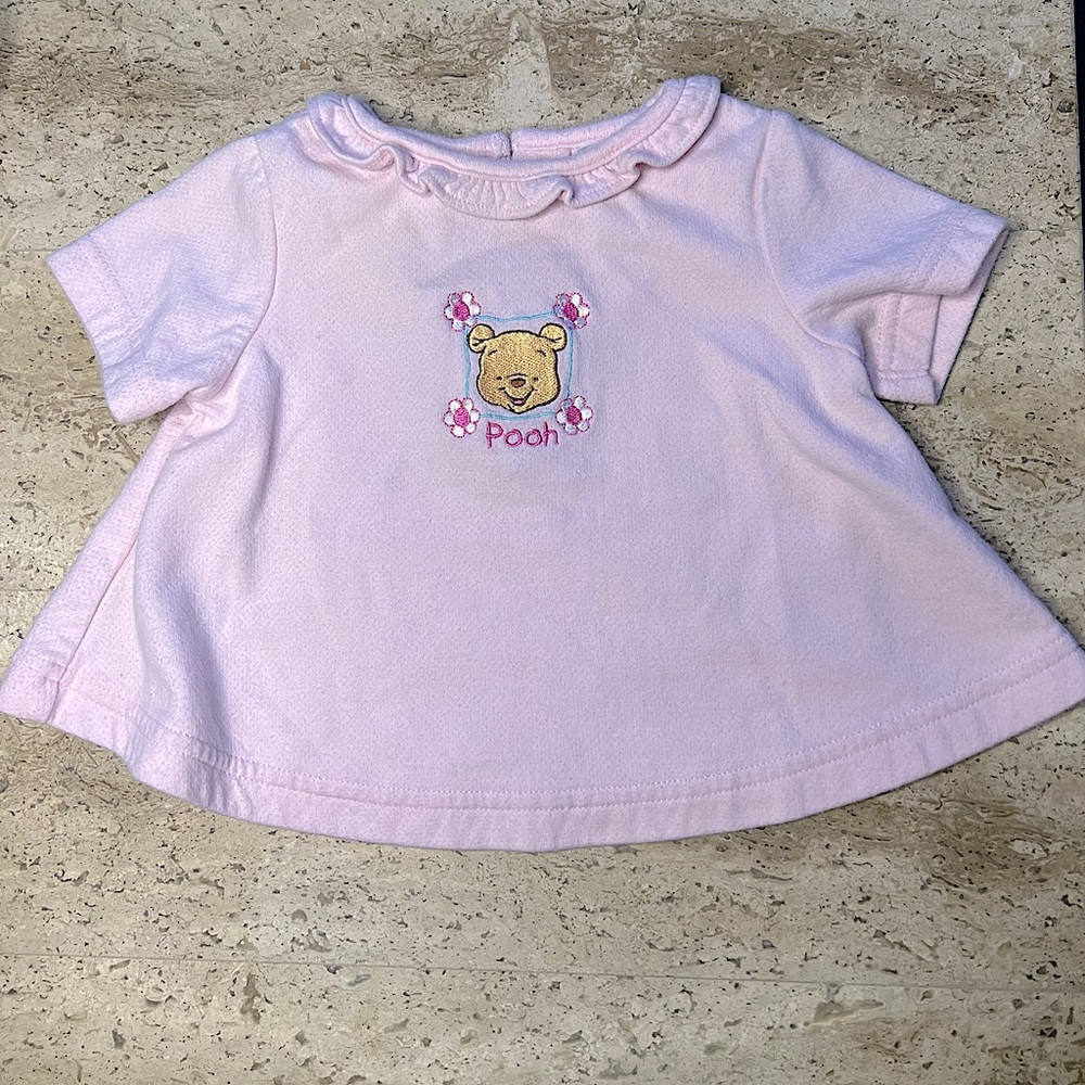 Newborn Winnie the pooh embroidered light pink t shirt ruffled w/ buttons disney